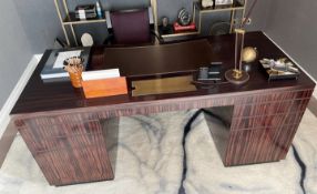 1 x Impressive Luxury Office Study Desk With A Brass Edged Leather Inlay And Upholstered Chair