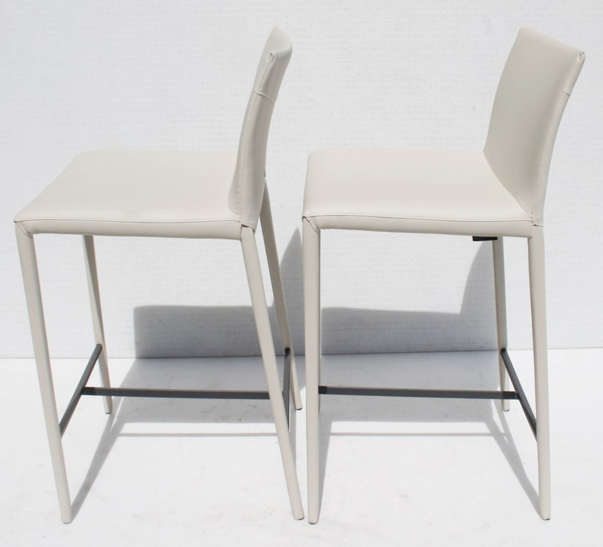 Pair Of CATELLAN 'Norma' Designer Italian Leather Stools In Pale Taupe - Original Price £1,088 - Image 5 of 7