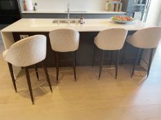 4 x Stylish Luxury Bar Stools Featuring Premium Woven Upholstery And Slender, Metal-tipped Black