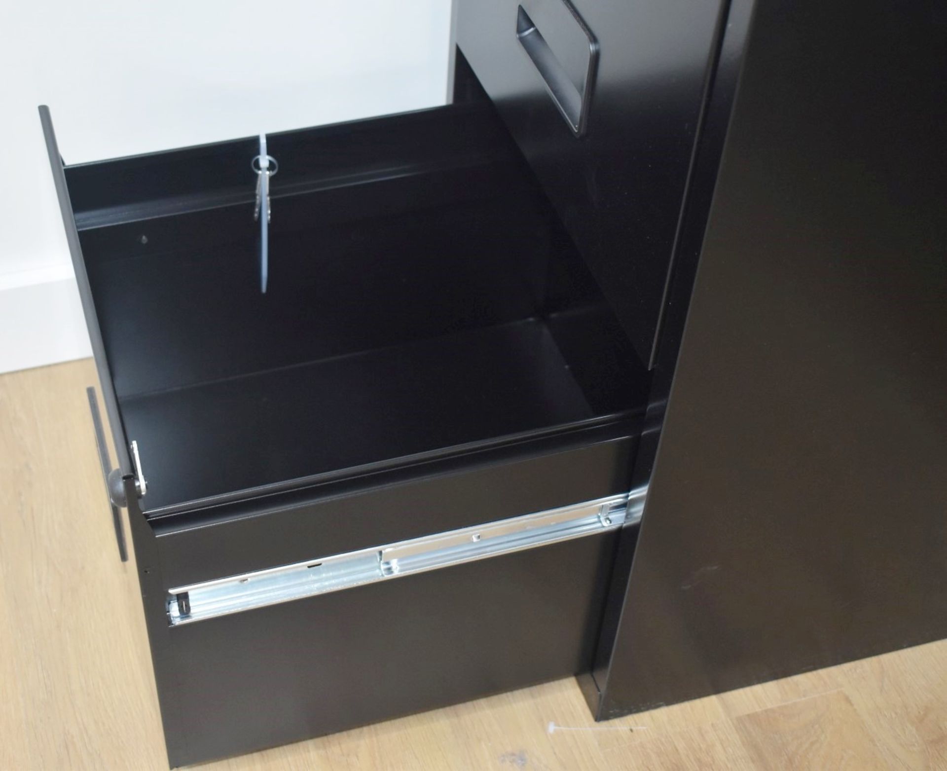 2 x Office Filing Cabinets With Two Drawers & Keys - Black Metal Finish Suitable For Modern Offices - Image 5 of 6