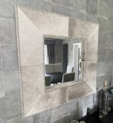 1 x Cowhide Studded Square Wall Mirror - RRP £655.00 - CL762 - NO VAT ON THE HAMMER