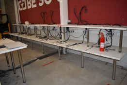 Collection of Testing Tables and Workbench With White Worktops and Chrome Legs