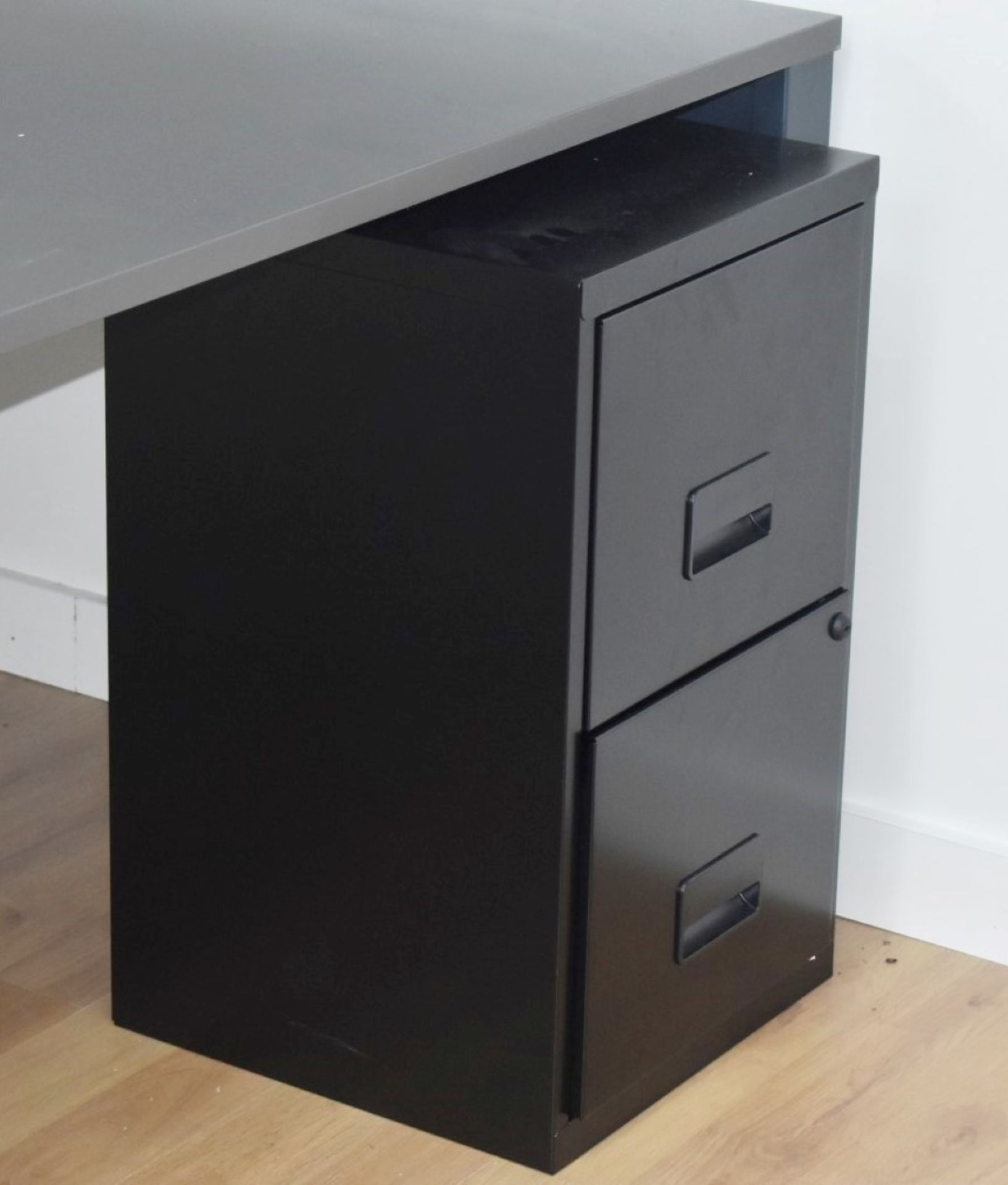 2 x Office Filing Cabinets With Two Drawers & Keys - Black Metal Finish Suitable For Modern Offices - Image 2 of 6