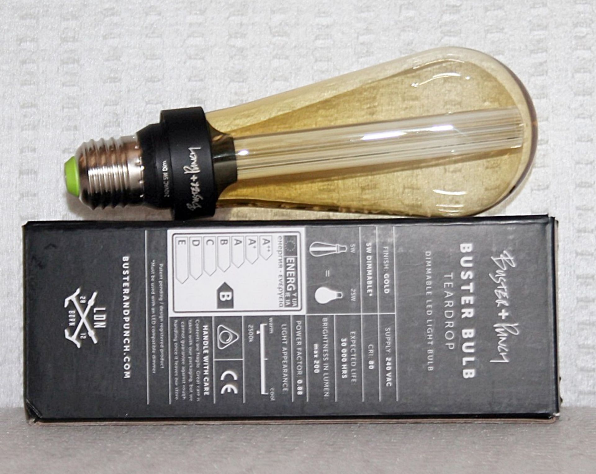2 x BUSTER + PUNCH Designer Dimmable 'Teardrop' E27 Light Bulbs (Gold) - Total Original Price £69.98 - Image 3 of 10