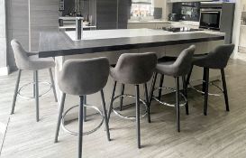 5 x Upholstered Revolving Bar Stools In A Soft Grey Hue