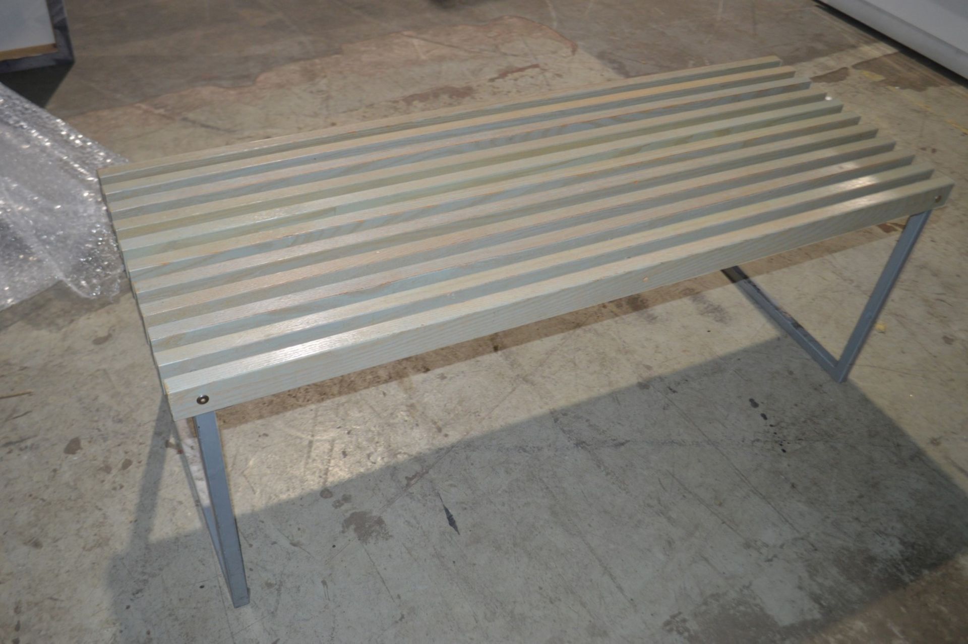 1 x Department Store Bench With Wooden Beams In A Limed Oak Finish - Dimensions: W135 x D50 x - Image 2 of 4