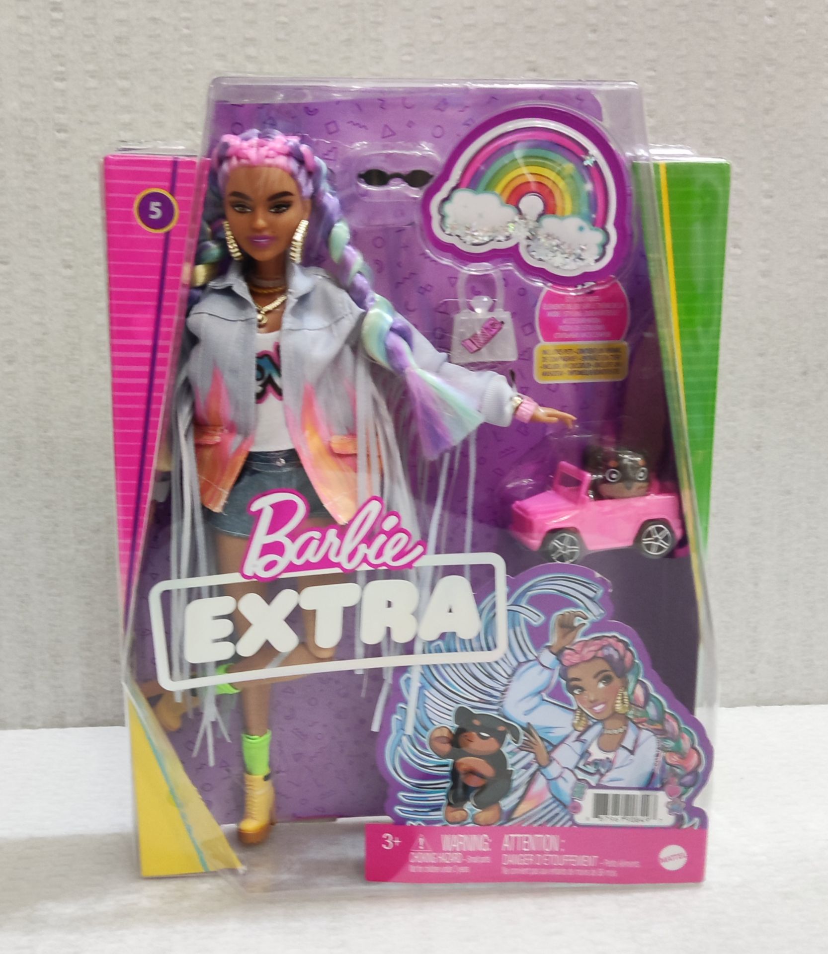 1 x Barbie Extra Doll #5 in Long Fringe Denim Jacket - New/Boxed