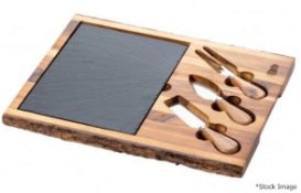 1 x LYTTON HOUSE Luxury Solid Wood & Slate Rectangular Cheese Board Set - Sealed Stock *NO RESERVE*