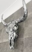 1 x Decorative Bison Skull Wall Art With A Painted Silver Finish - Dimensions: 45 x 45cm - CL762 -
