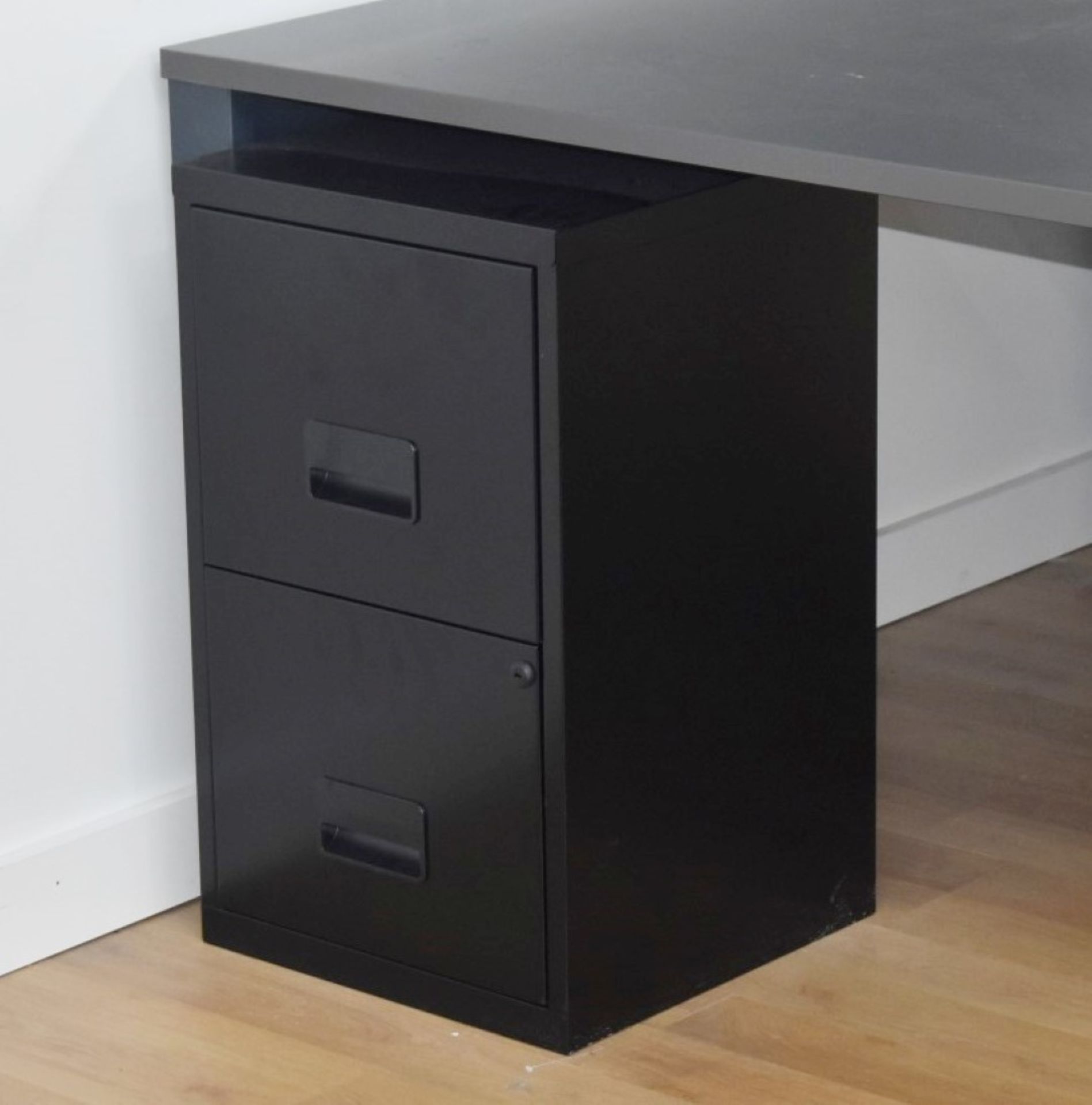 2 x Office Filing Cabinets With Two Drawers & Keys - Black Metal Finish Suitable For Modern Offices - Image 4 of 6