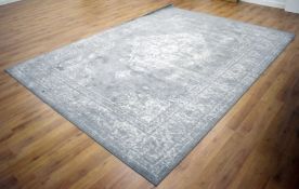 1 x Santorini Grey Vintage Style Floral Rug - Large Size: 240 x 330 cms