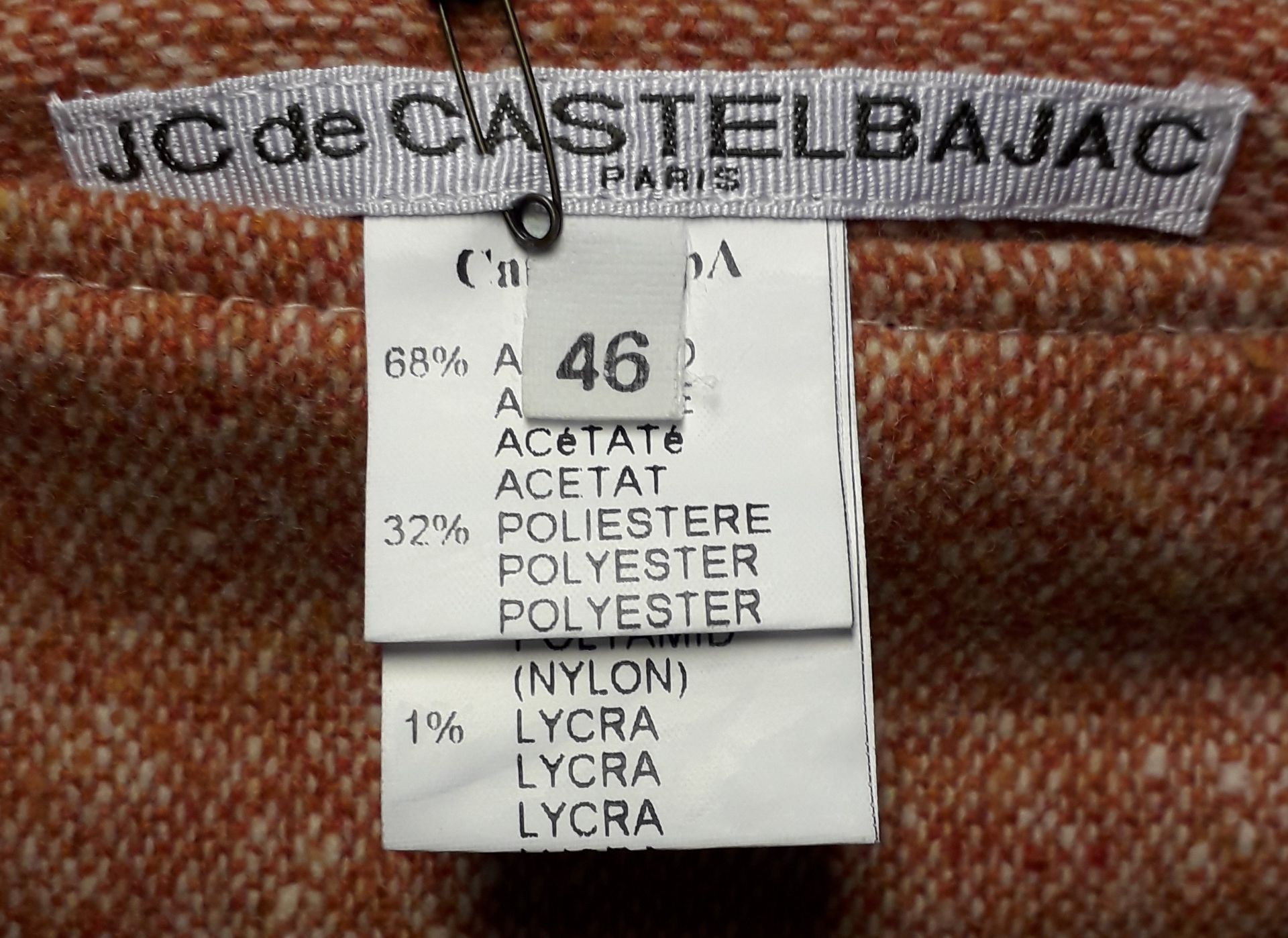 1 x Jc De Castlebajac Paris Tangerine Pencil Skirt - Size: 46 - Material: Lining 68% Acetate, 32% - Image 2 of 3