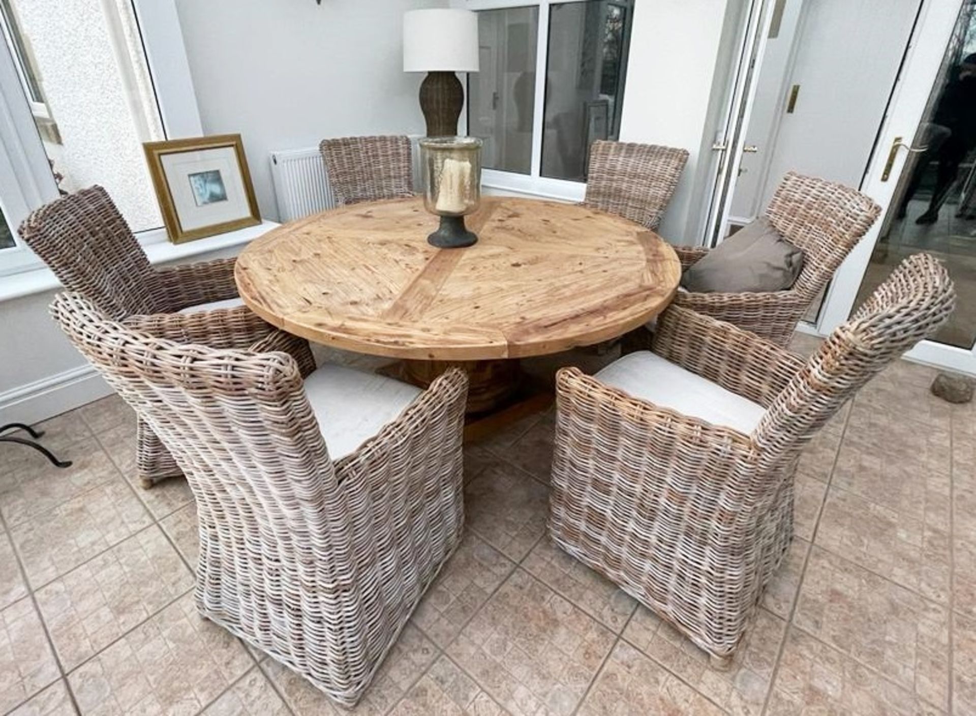 1 x Large Round Solid Wood Dining Table With 6 Chairs - From an Exclusive Property - No VAT On The H - Image 5 of 5