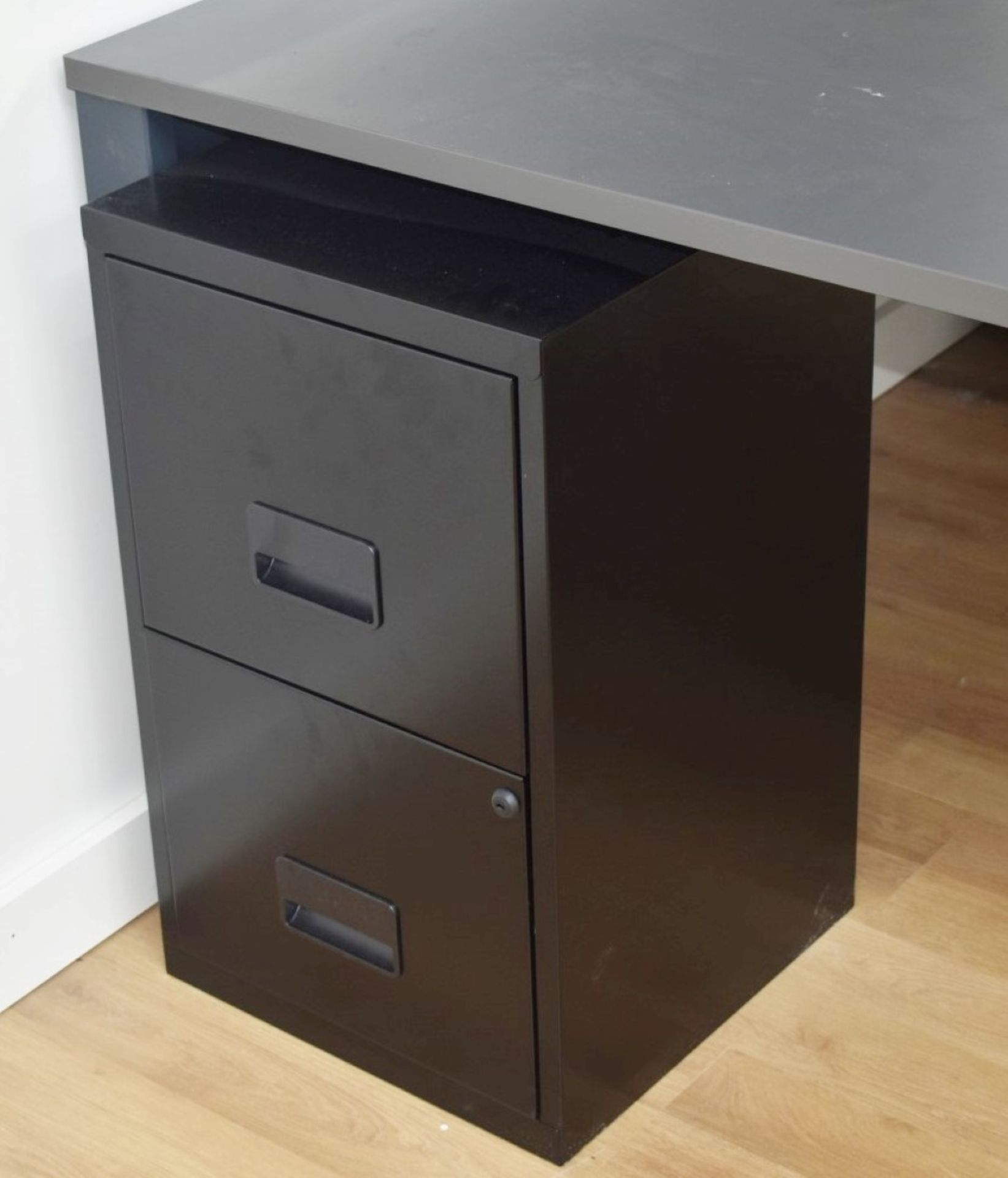 2 x Office Filing Cabinets With Two Drawers & Keys - Black Metal Finish Suitable For Modern Offices