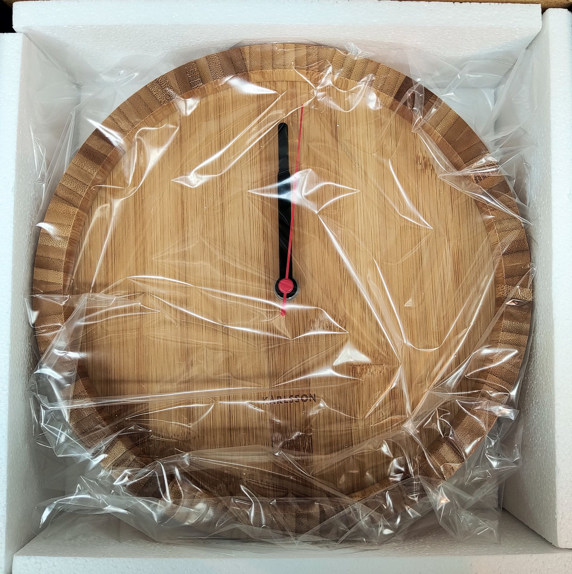 1 x Tom Bamboo Wall Clock - Made By Karlsson - New Boxed Stock - CL323 - Ref: KA5744/A4 - Location: - Image 2 of 2