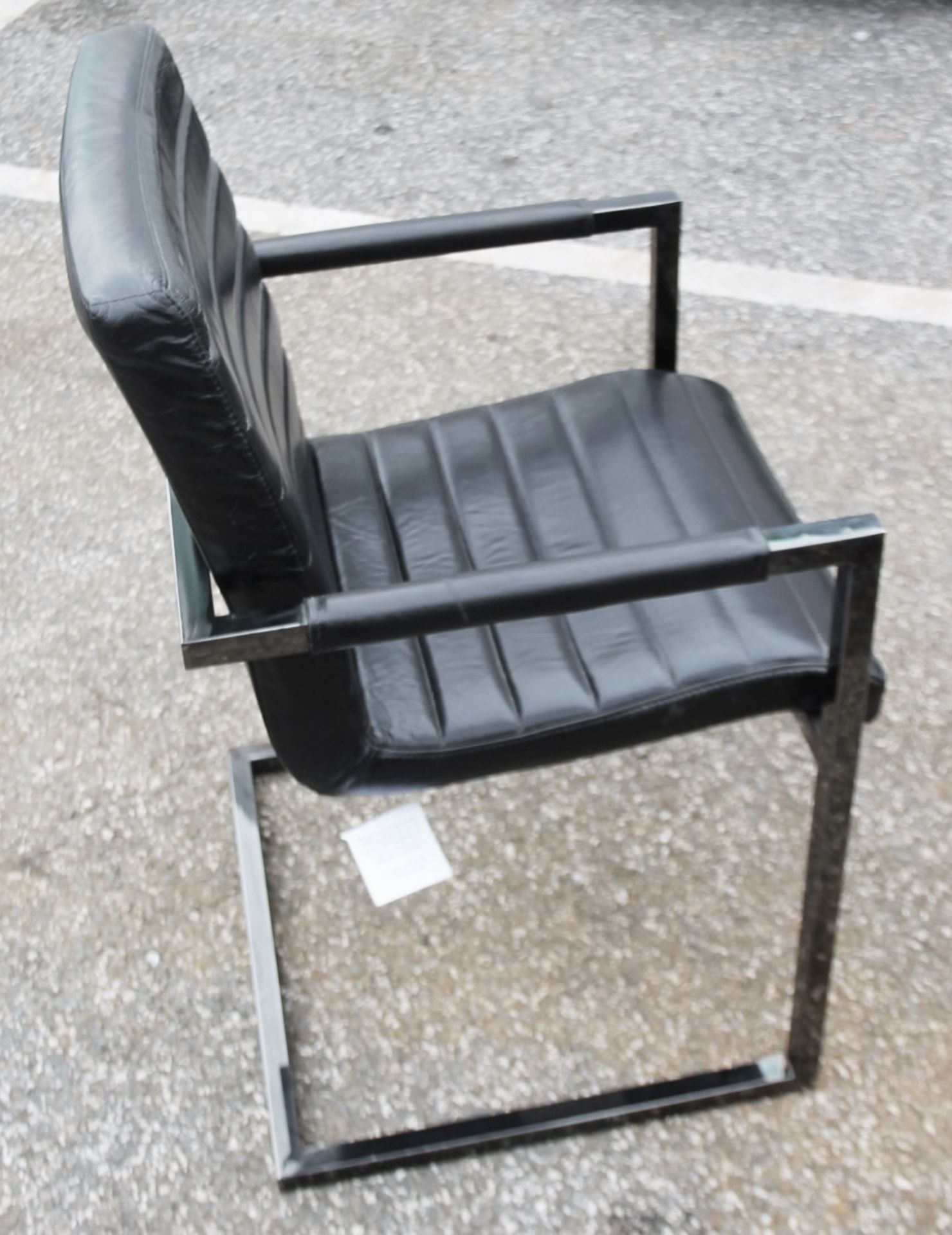 1 x Ribbed Cantilever Chair Richly Upholstered In Black Leather - Removed From An Executive Office - Image 4 of 4