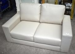1 x Contemporary Two Seater Sofa in Faux Cream Leather - Ex Display - Dimensions: 146cm Width - Ref: