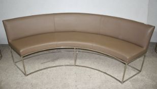 1 x Contemporary Office Waiting Room Bench With a Curved Design, Brown Faux Leather Seat and