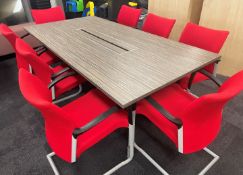 1 x 2-Metre Long Boardroom Table With 8 x Red Senator Chairs - To Be Removed From An Executive