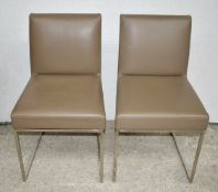 4 x Contemporary Office / Dining Chairs With Brown Faux Leather Seats and Chrome Bases