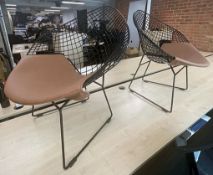 2 x Black Wire Designer Chairs With Lesther Seat Cushions - To Be Removed From An Executive Office