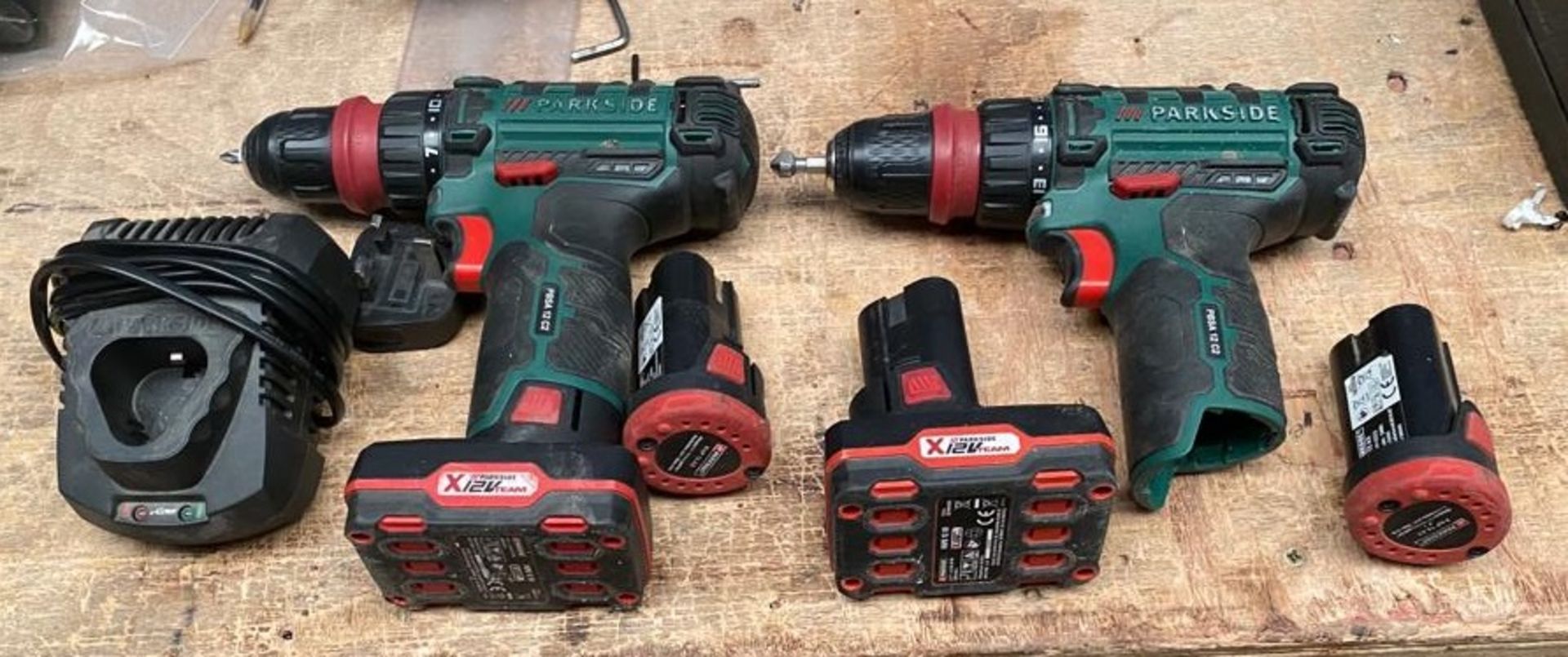 2 x Parkside Cordless 12v Drills - Includes 1 x Charger and 4 x Batteries - Image 4 of 4