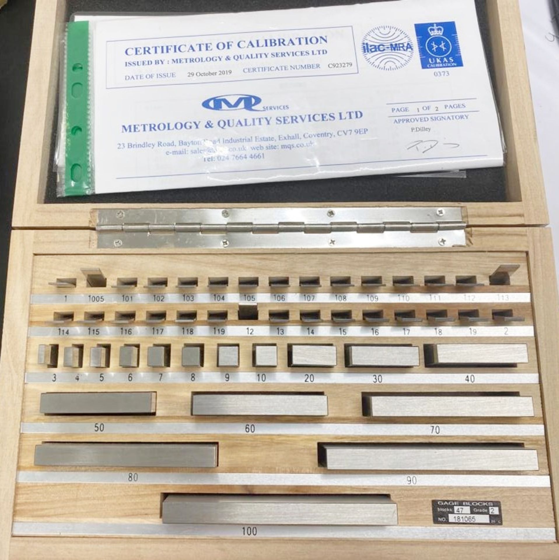 1 x Gauge Block Set - 47 Blocks With Case and Certificate of Cablibration - Set Number: 181065