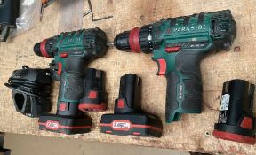 2 x Parkside Cordless 12v Drills - Includes 1 x Charger and 4 x Batteries