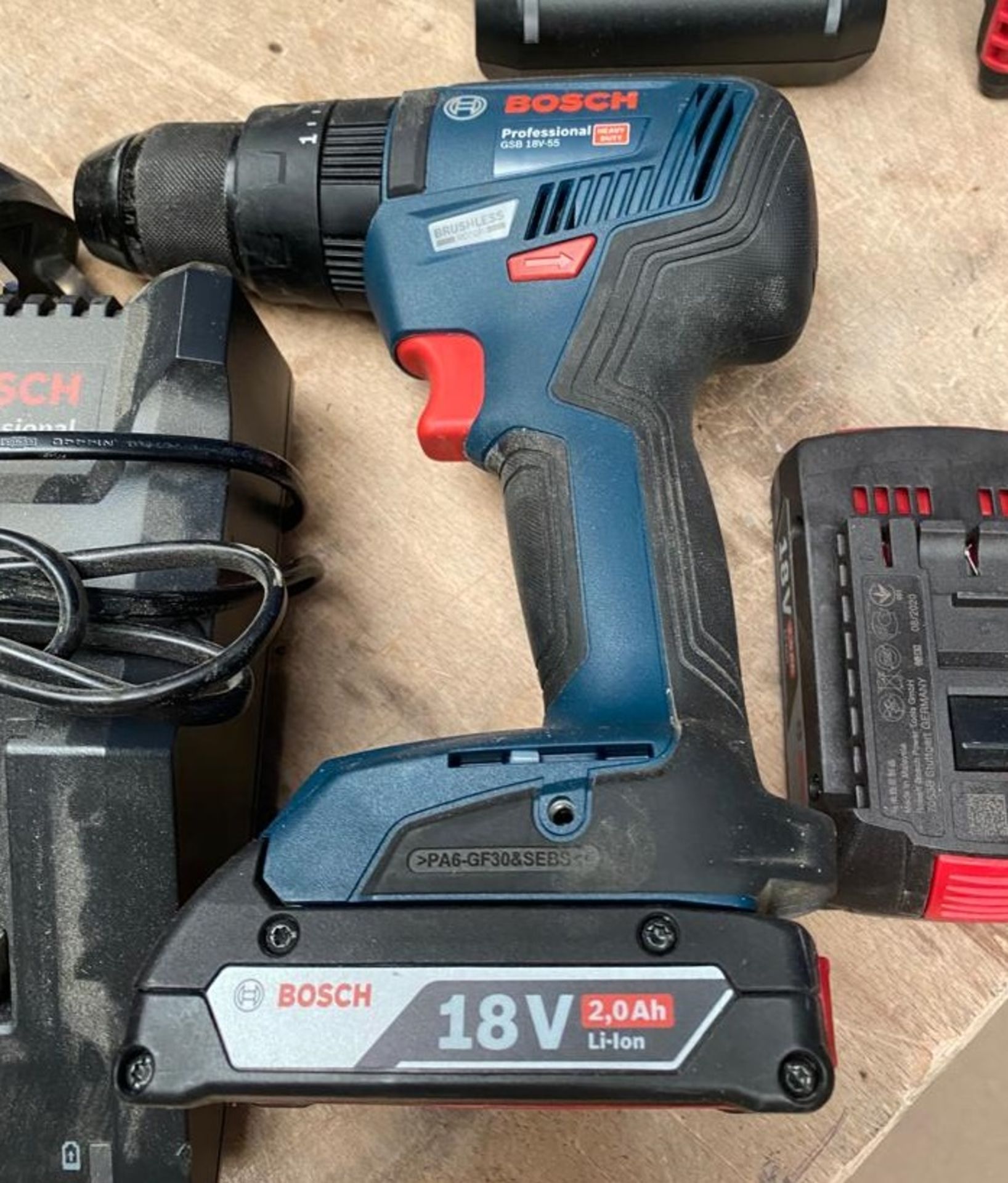 1 x Bosch 18v Cordless Drill - Professional Heavy Duty - Type: GSB 18V-55 - With Charger & Batteries