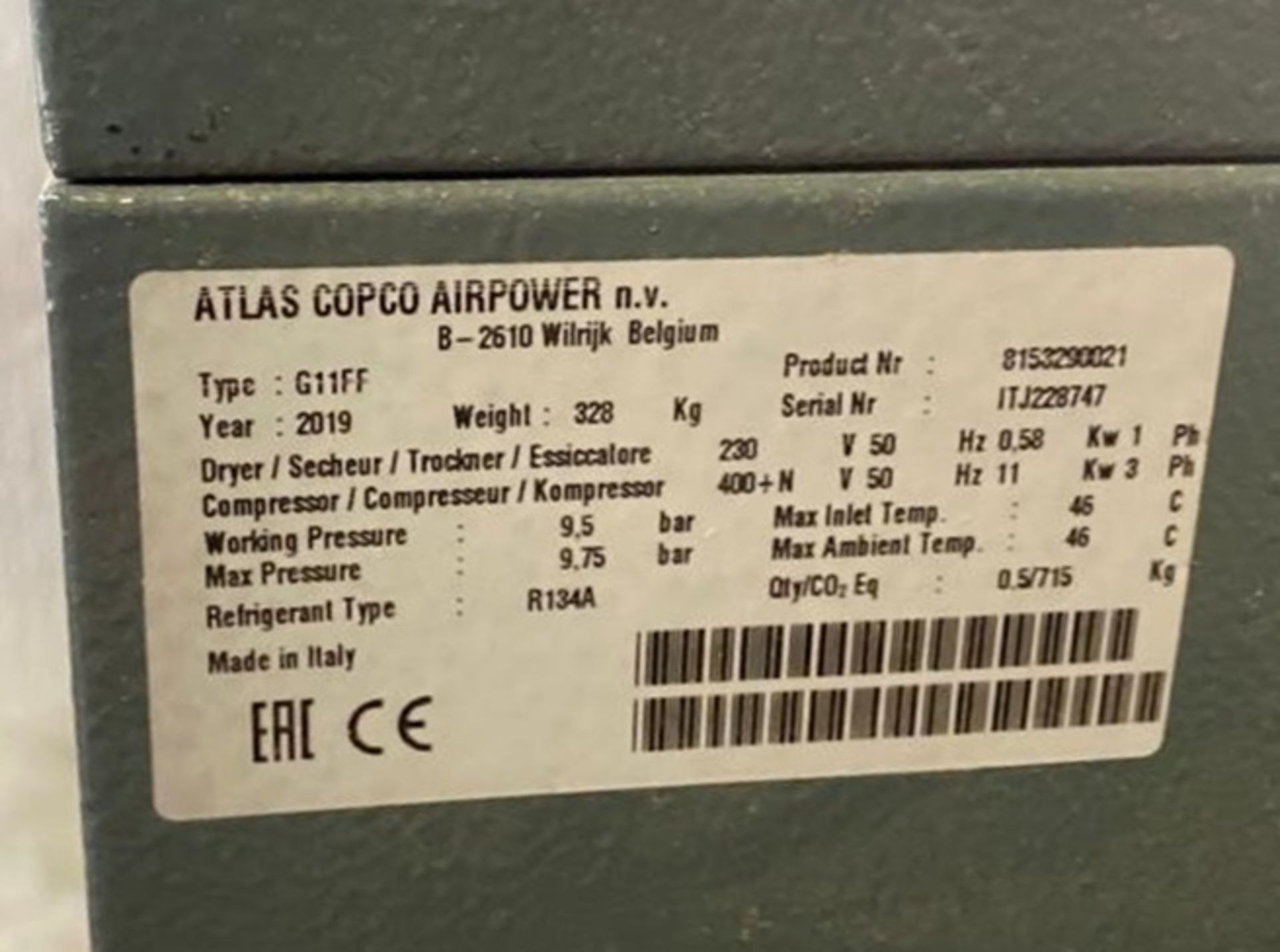 1 x Atlas Copco Airpower G11FF Oil Injected Rotary Screw Compressor - 2019 Model - Image 6 of 6