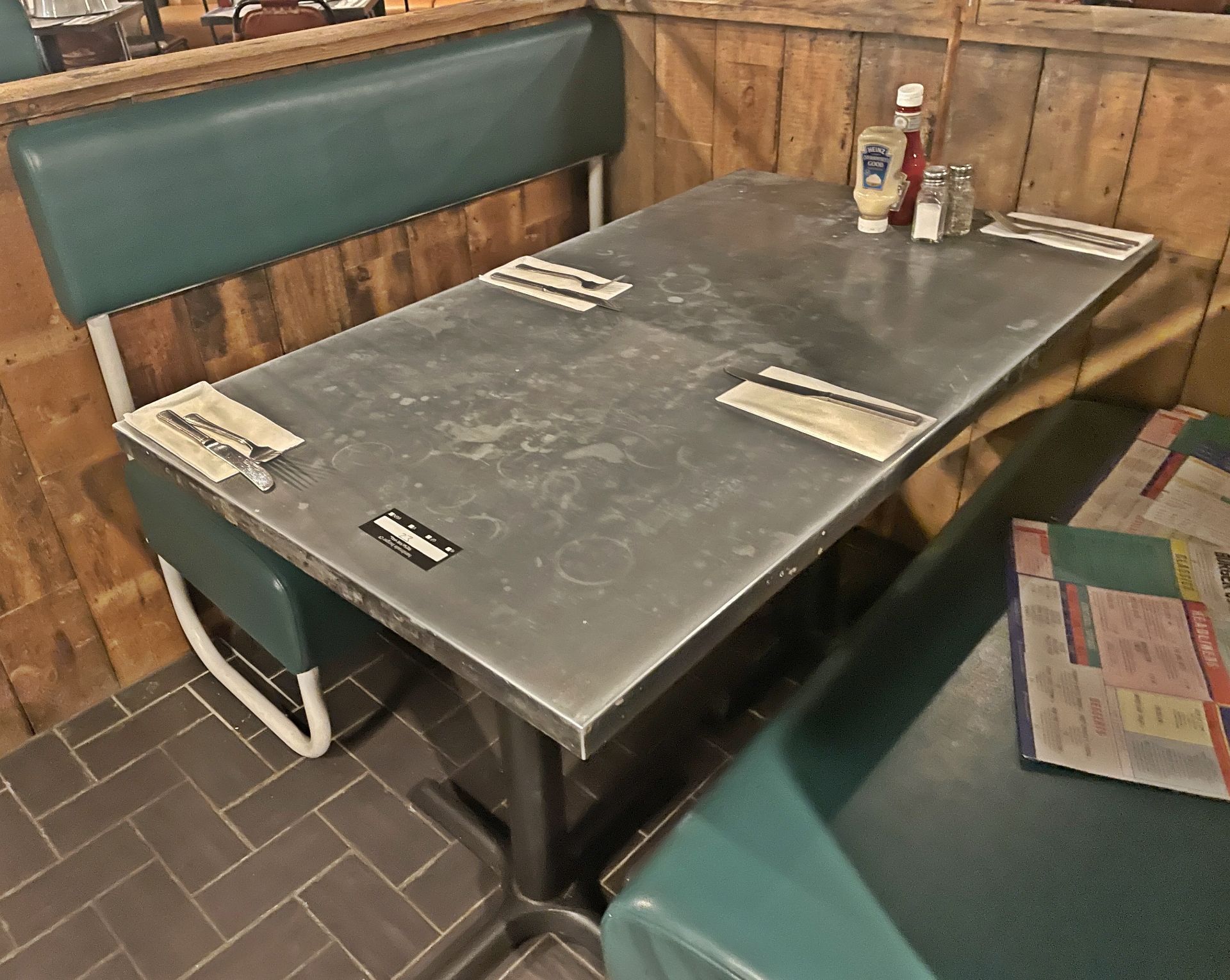 1 x Rectangular Dining Table Featuring Cast Iron Bases and Stone Effect Top With Metal Edges 120x70 - Image 5 of 7