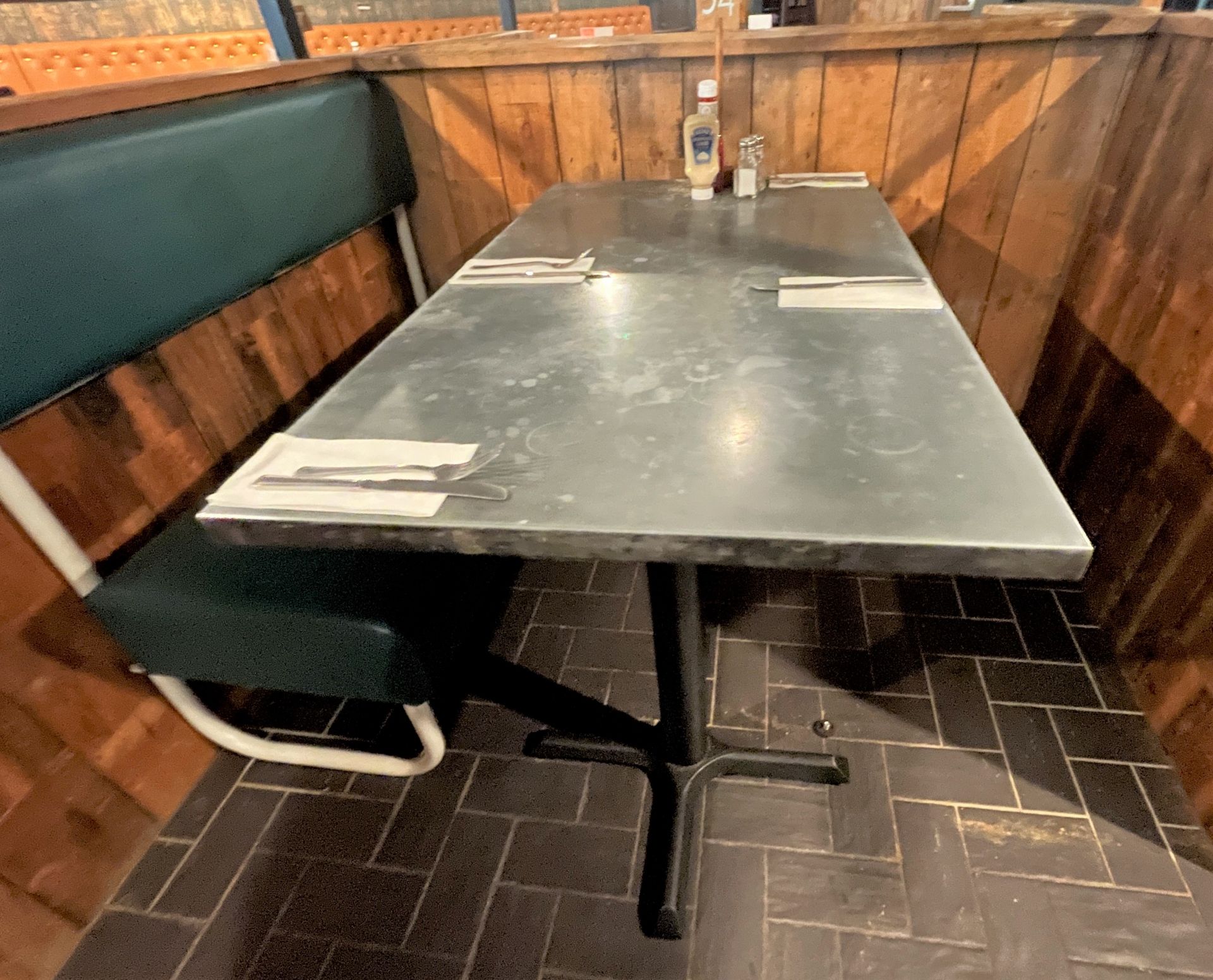 1 x Rectangular Dining Table Featuring Cast Iron Bases and Stone Effect Top With Metal Edges 120x70 - Image 3 of 7