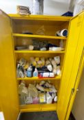 1 x Chemical Storage Cabinet With Contents - Includes Mop Heads, Scourers, Various Cleaning Fluids