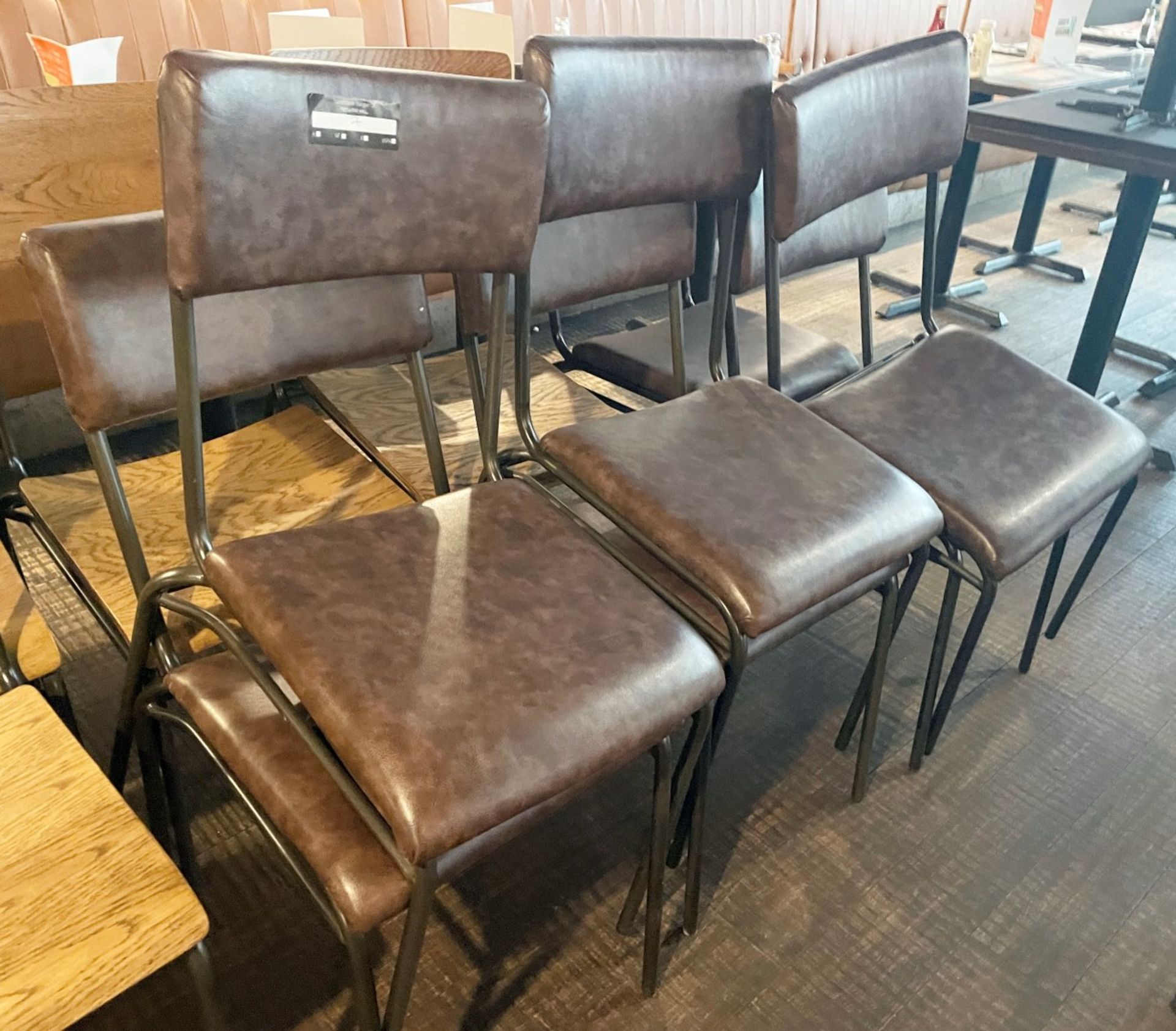 8 x Restaurant Dining Chairs With a Brown Leather Upholstery and Metal Frames - Image 10 of 14