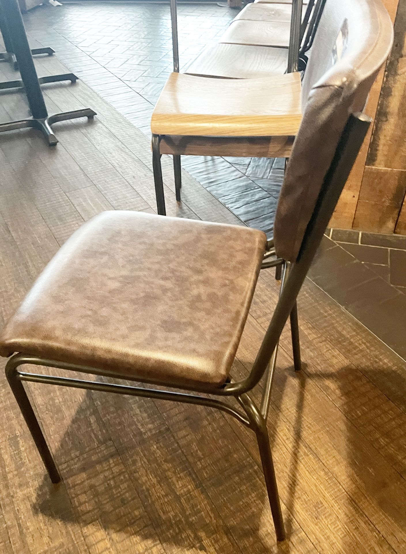 8 x Restaurant Dining Chairs With a Brown Leather Upholstery and Metal Frames - Image 12 of 14