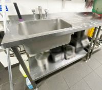 1 x Stainless Steel Commercial Sink Basin Upstand, Mixer Taps and Undershelf