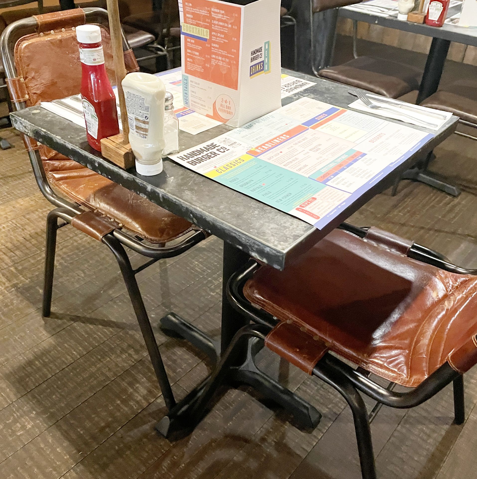 4 x Dining Chairs Featuring Riveted Leather Seat Pads - Les Arc By Charlotte Perriand Inspired - Image 8 of 8