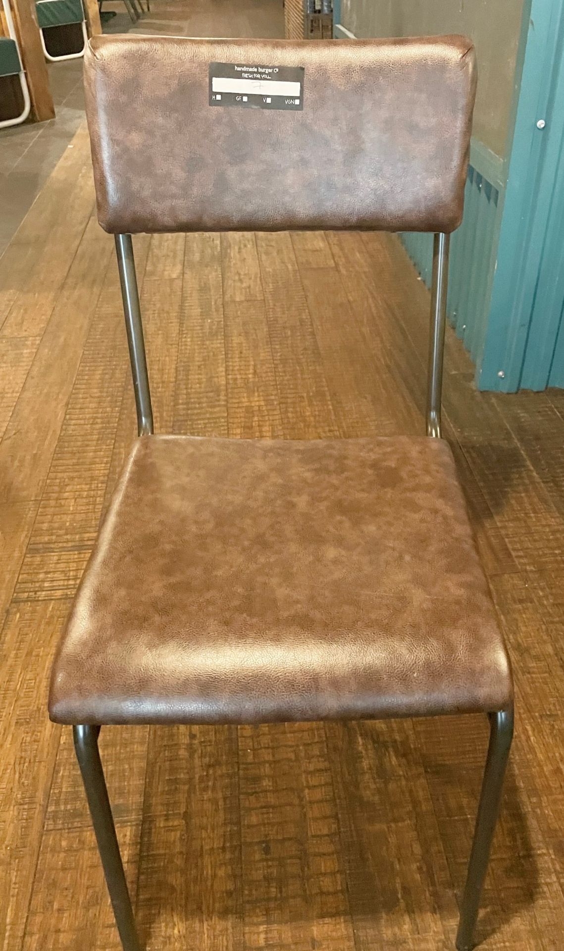 8 x Restaurant Dining Chairs With a Brown Leather Upholstery and Metal Frames - Image 11 of 14