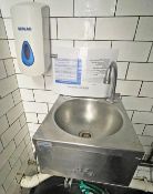 2 x Basix Knee Operated Hand Wash Basins, 2 x Soap Dispensers and 2 x Paper Hand Towel Dispensers