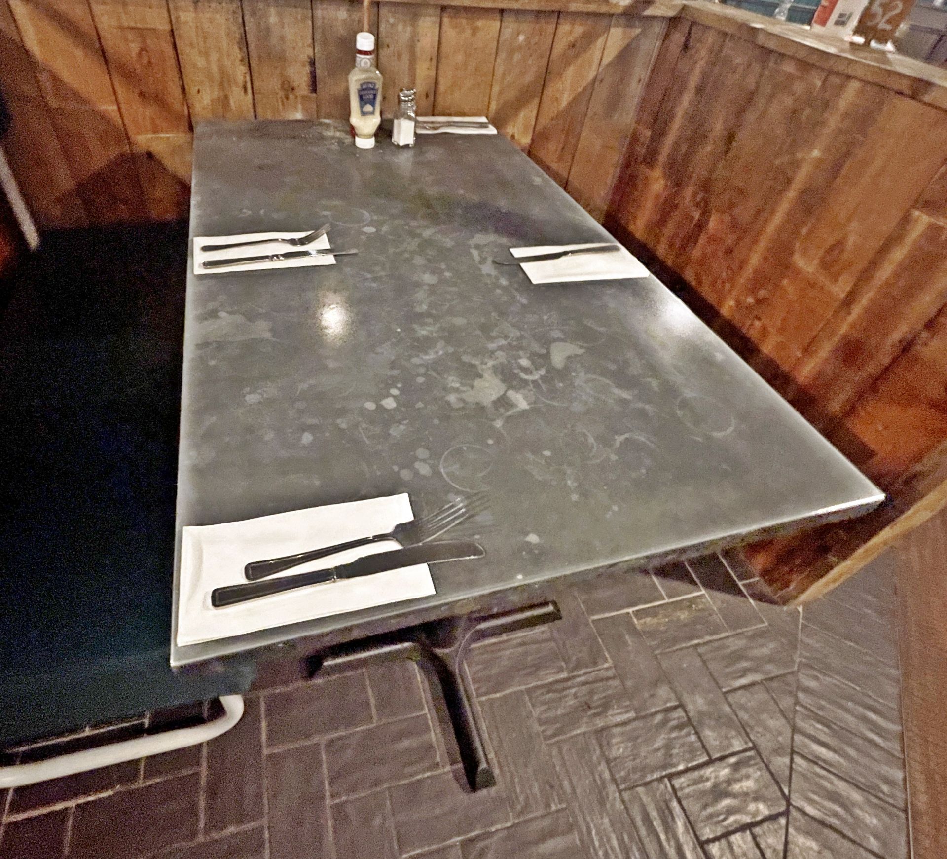 1 x Rectangular Dining Table Featuring Cast Iron Bases and Stone Effect Top With Metal Edges 120x70 - Image 2 of 7