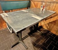 1 x Rectangular Dining Table Featuring Cast Iron Bases and Stone Effect Top With Metal Edges 120x70