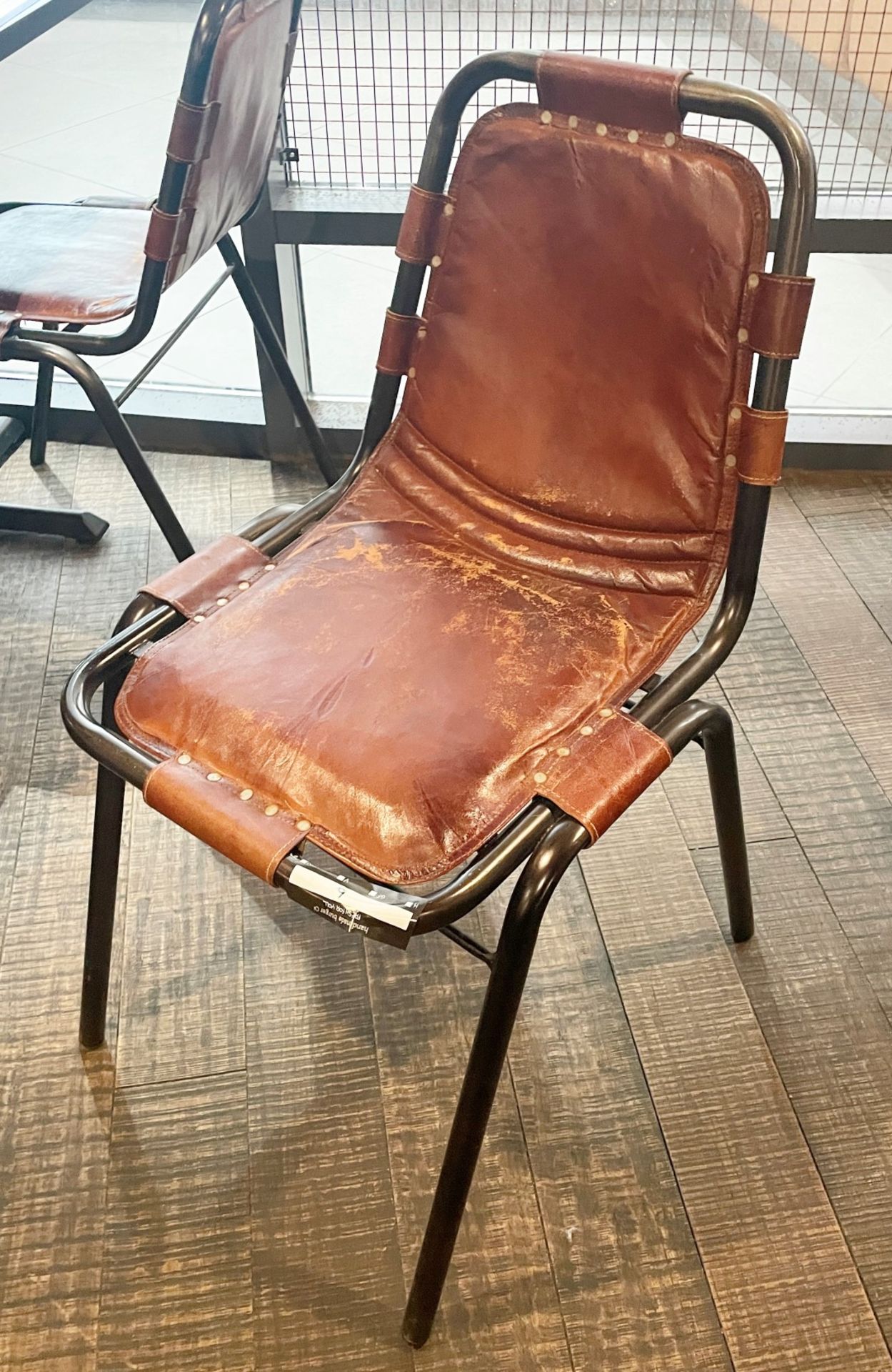 4 x Dining Chairs Featuring Riveted Leather Seat Pads - Les Arc By Charlotte Perriand Inspired