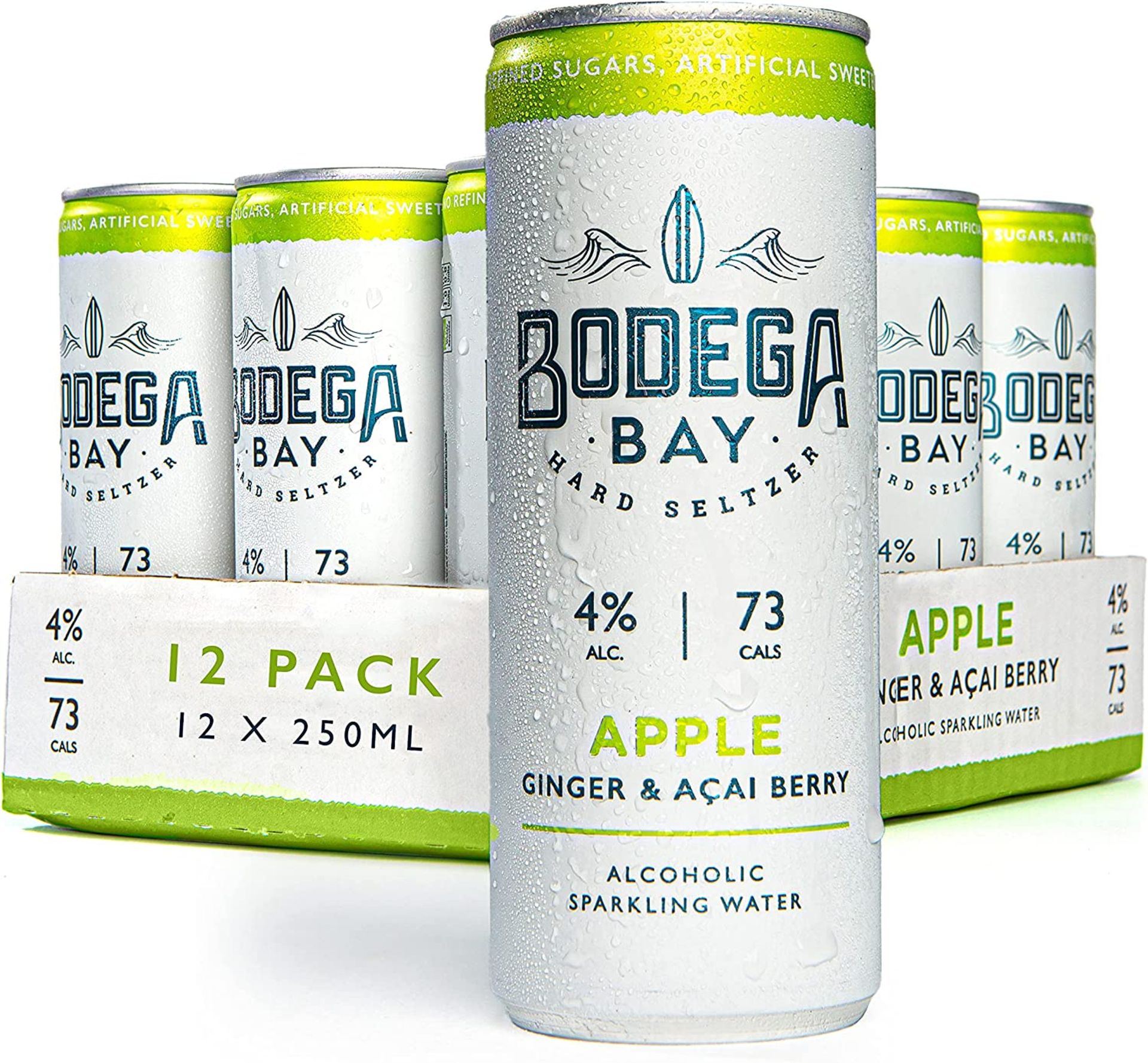 15 x Bodega Bay Hard Seltzer 250ml Alcoholic Sparkling Water Drinks - Apple Ginger & Acai Berry - 4%