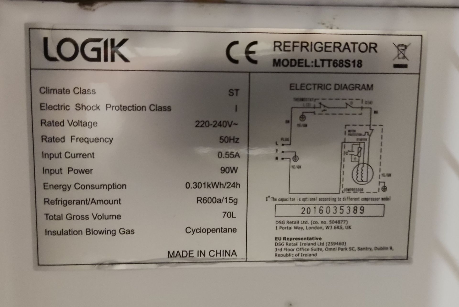 1 x Logik LTT68S18 Mini Refrigerator - LBC110 - CL763- Location: Sale M33This item is from a - Image 4 of 5