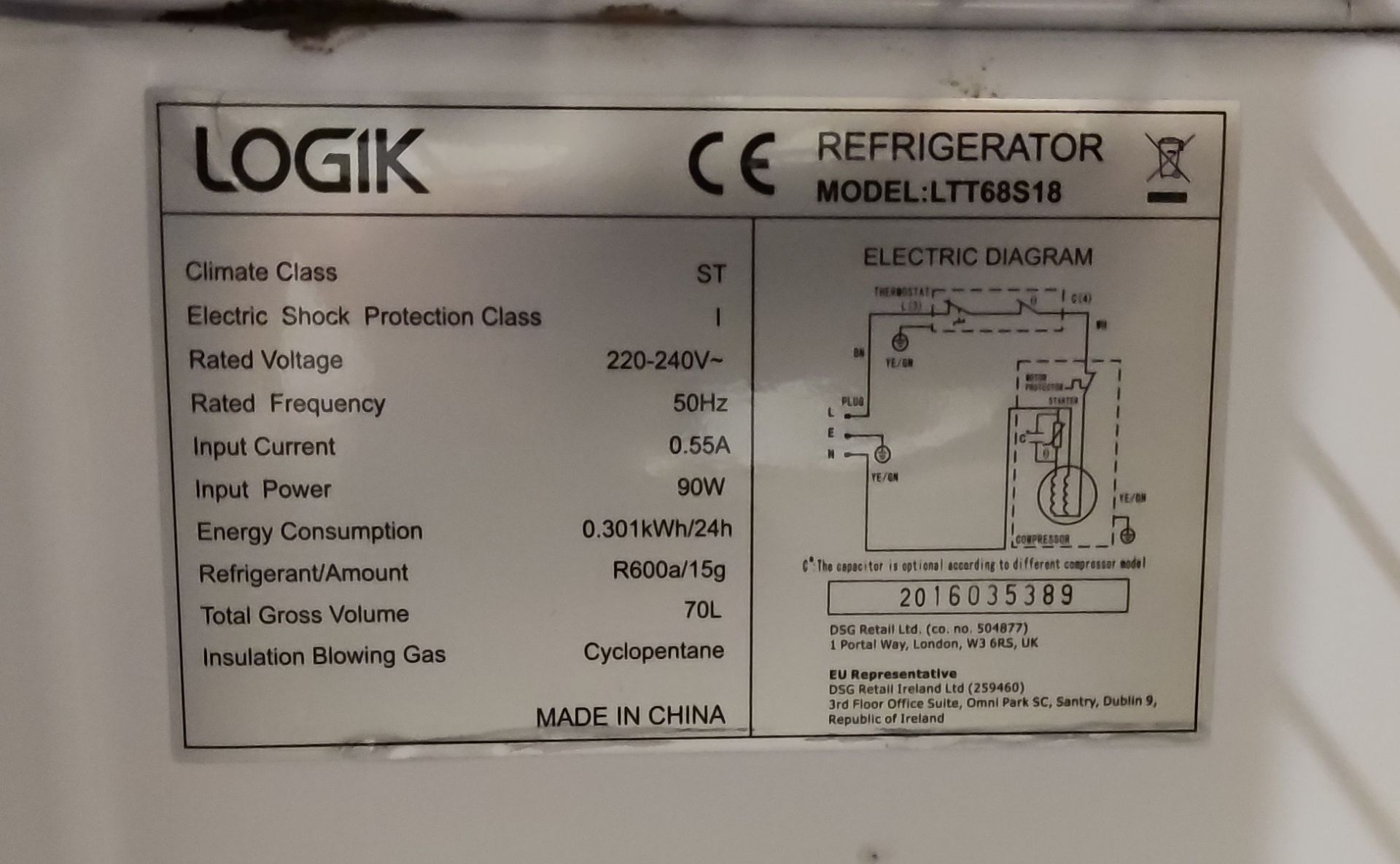 1 x Logik LTT68S18 Mini Refrigerator - LBC110 - CL763- Location: Sale M33This item is from a - Image 3 of 5