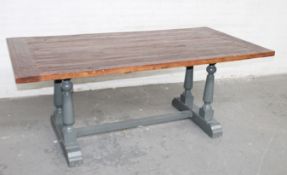 1 x Rustic Wooden Commercial Banquet Table With Sturdy Painted Wooden Base - Recently Removed From