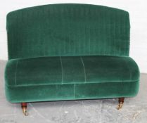 1 x Commercial Freestanding 2-Seater Booth Seating Sofa In A Deep Green Velvet With A Bespoke