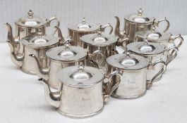 11 x Assorted Vintage Silver-Plated Teapots Featuring 'Famous' Branding - From A Well-known Tea Room