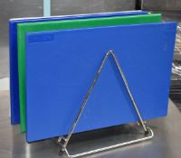 6 x Colour Coded Chopping Boards For Commercial Kitchens - Hygienic Plastic Design With Stand