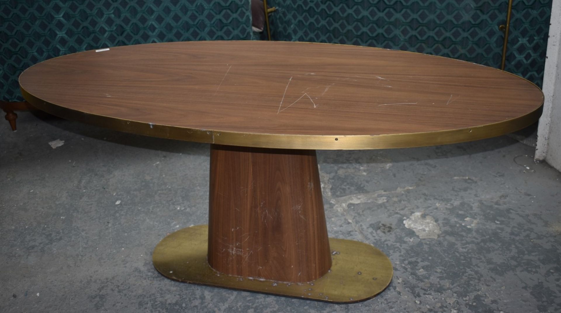 1 x Oval Banqueting Dining Table By AKP Design Athens - Walnut Top With Antique Brass Edging - Image 10 of 10